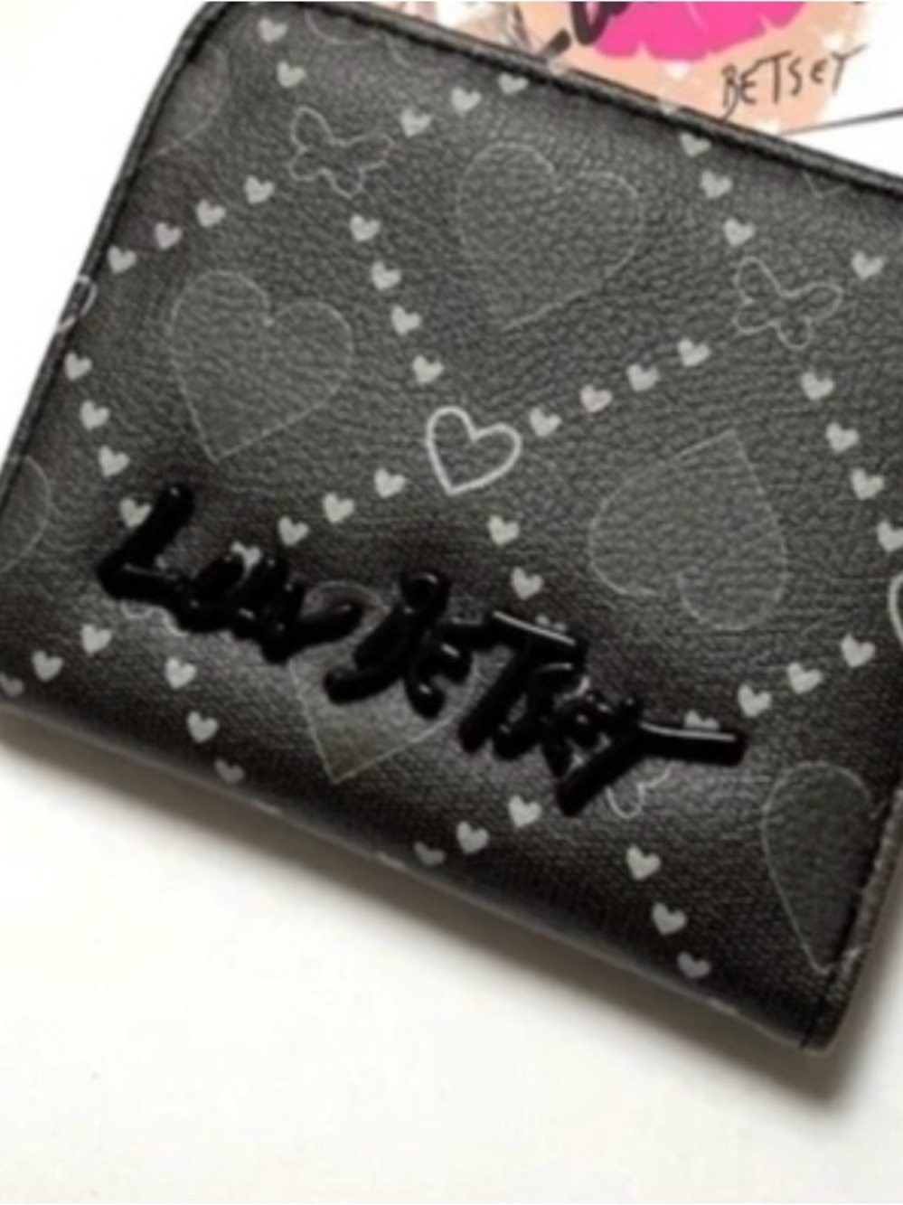 Betsey Johnson Black Heart Pattern Card Holder